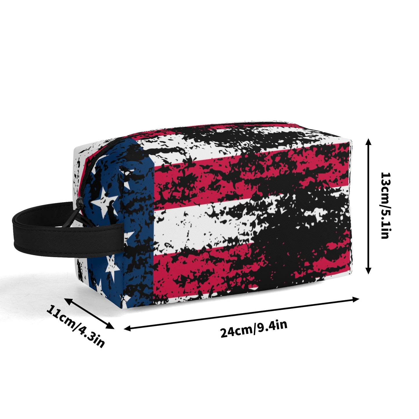 USA Flag Travel PU Leather Toiletry Bag Makeup Cosmetics Organizer