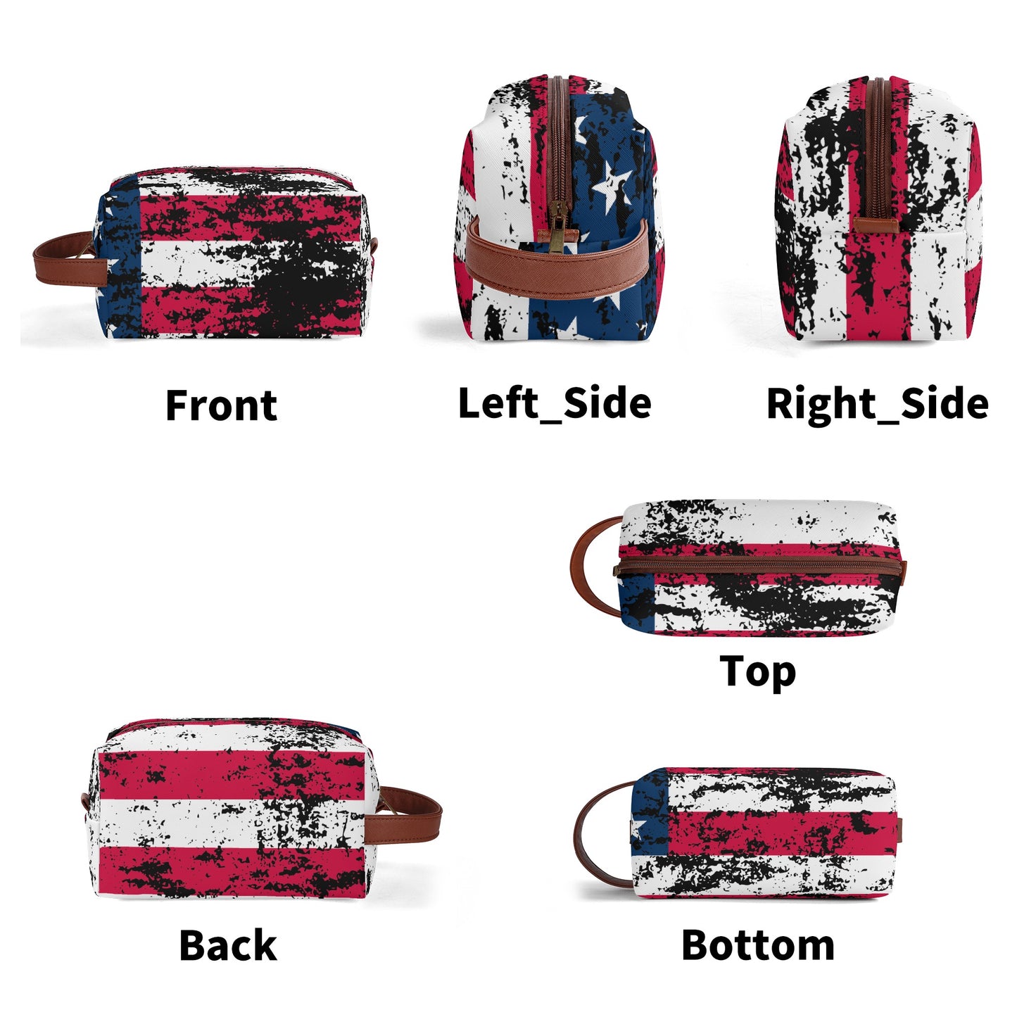 USA Flag Travel PU Leather Toiletry Bag Makeup Cosmetics Organizer