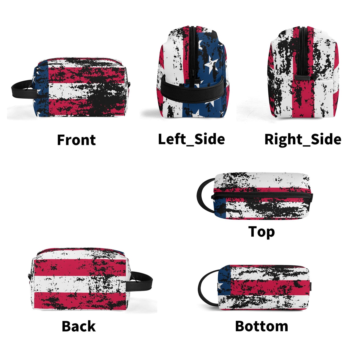 USA Flag Travel PU Leather Toiletry Bag Makeup Cosmetics Organizer