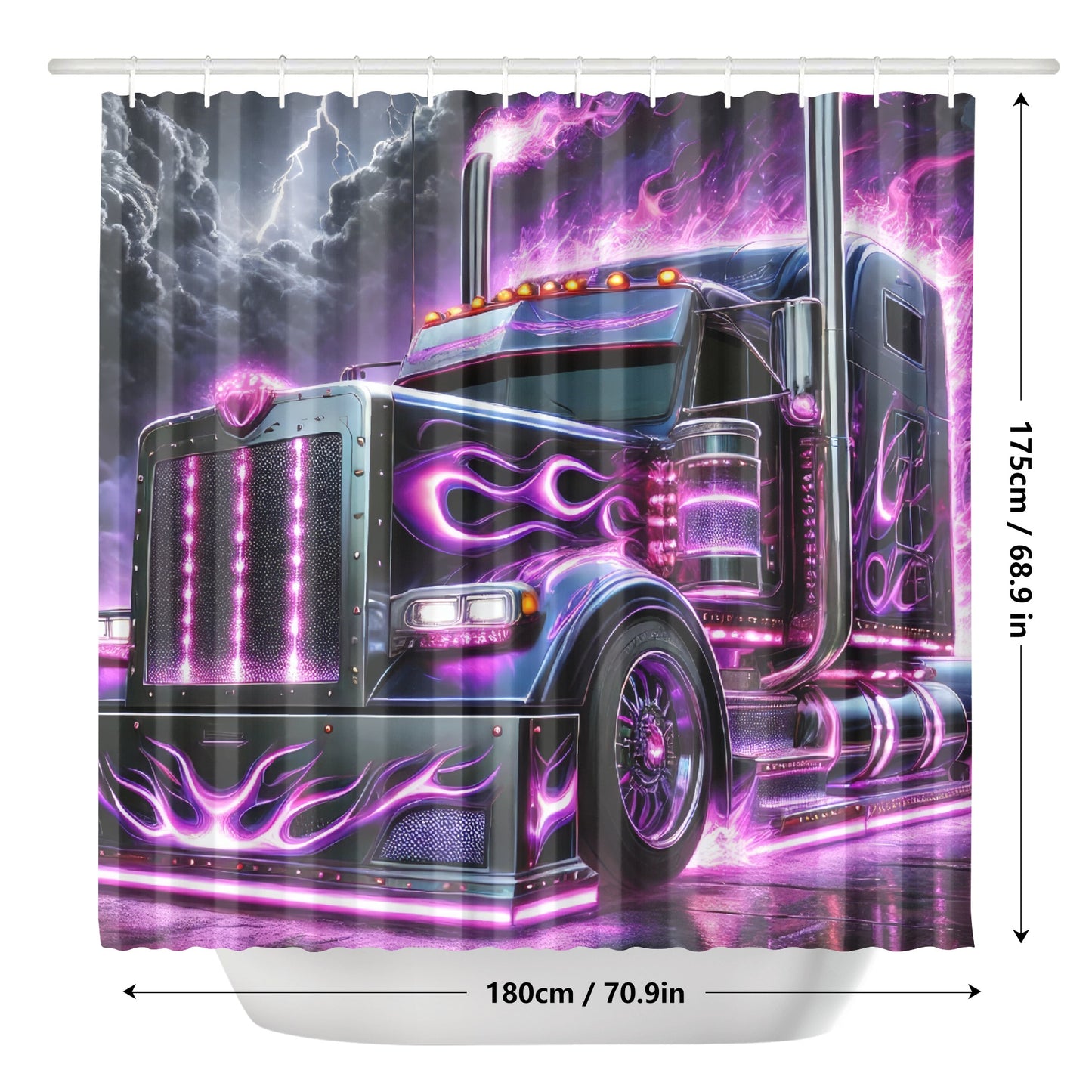 Purple Flames Semi Truck Shower Curtain