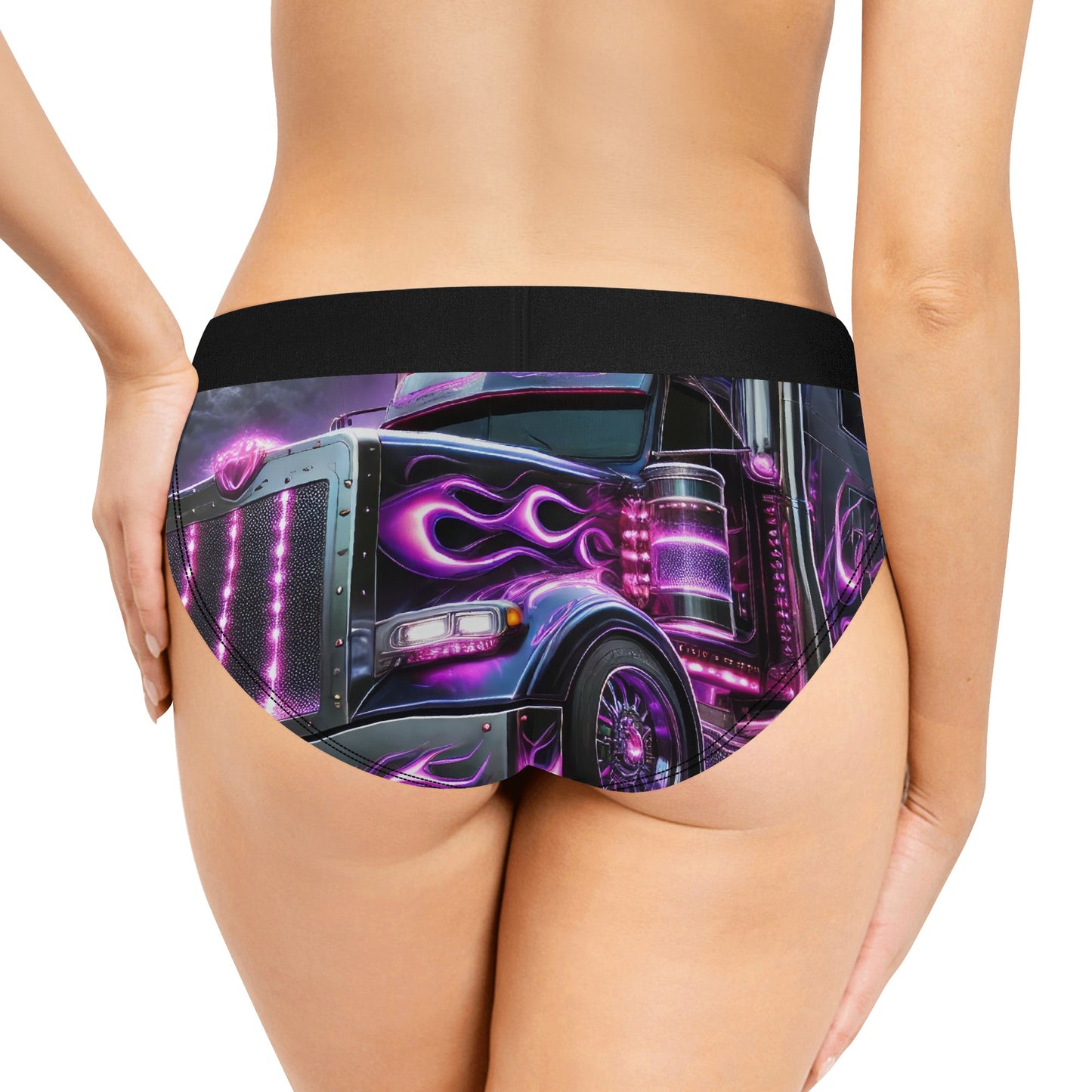 Purple Flames Semi Truck Womens Mid Waisted Briefs