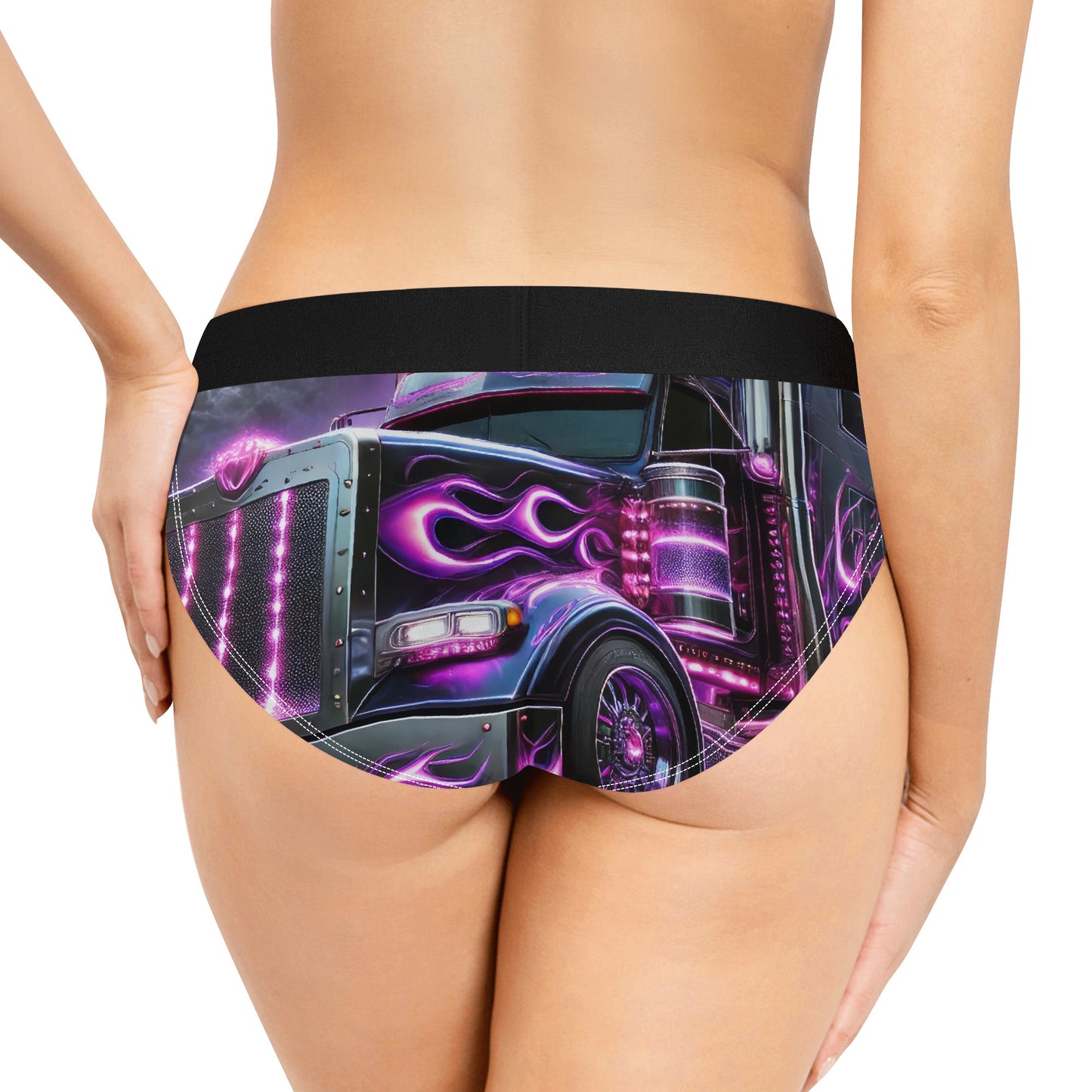 Purple Flames Semi Truck Womens Mid Waisted Briefs