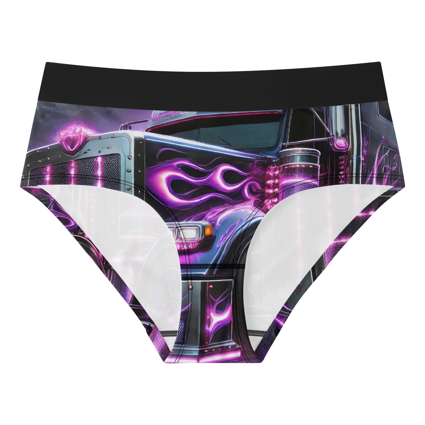 Purple Flames Semi Truck Womens Mid Waisted Briefs