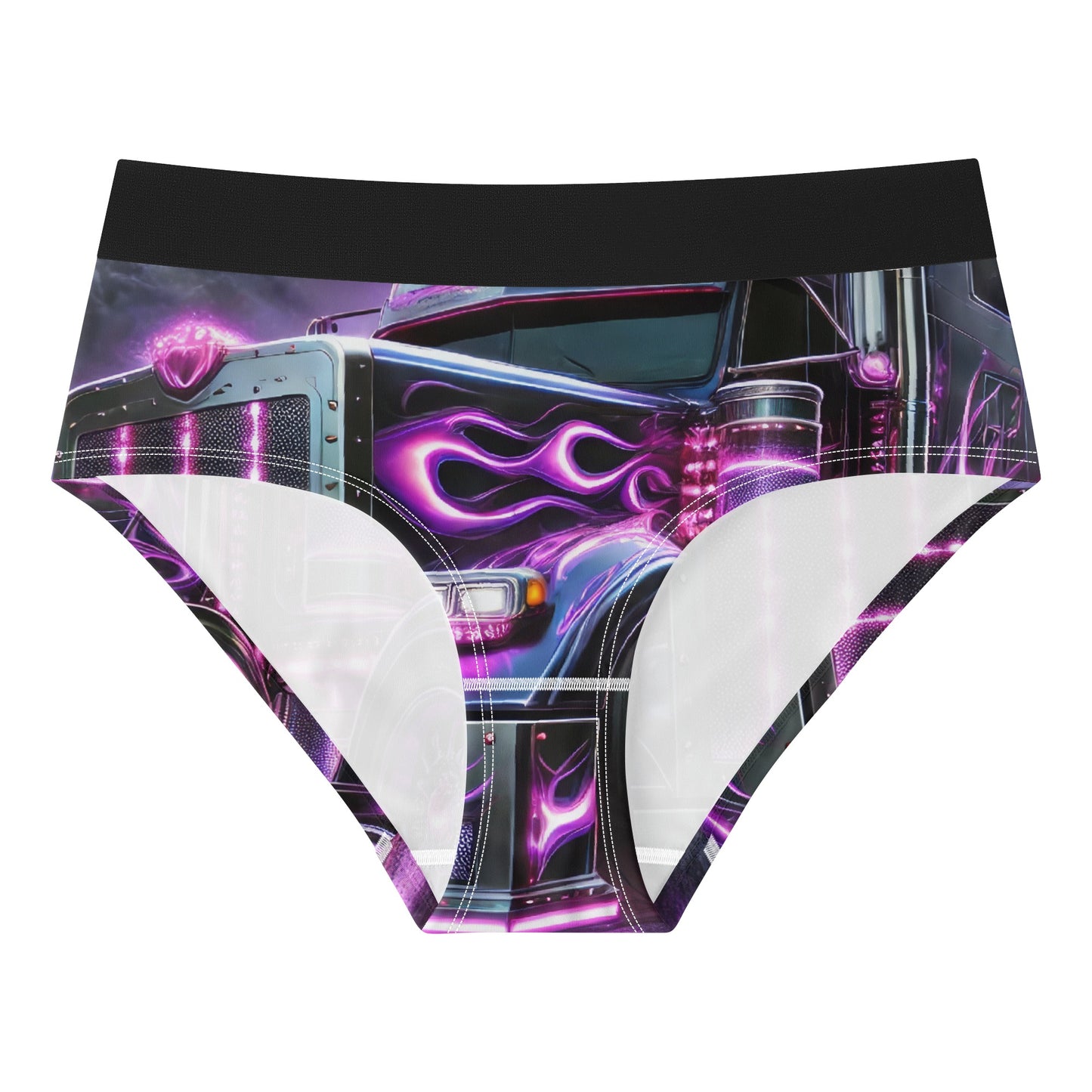 Purple Flames Semi Truck Womens Mid Waisted Briefs