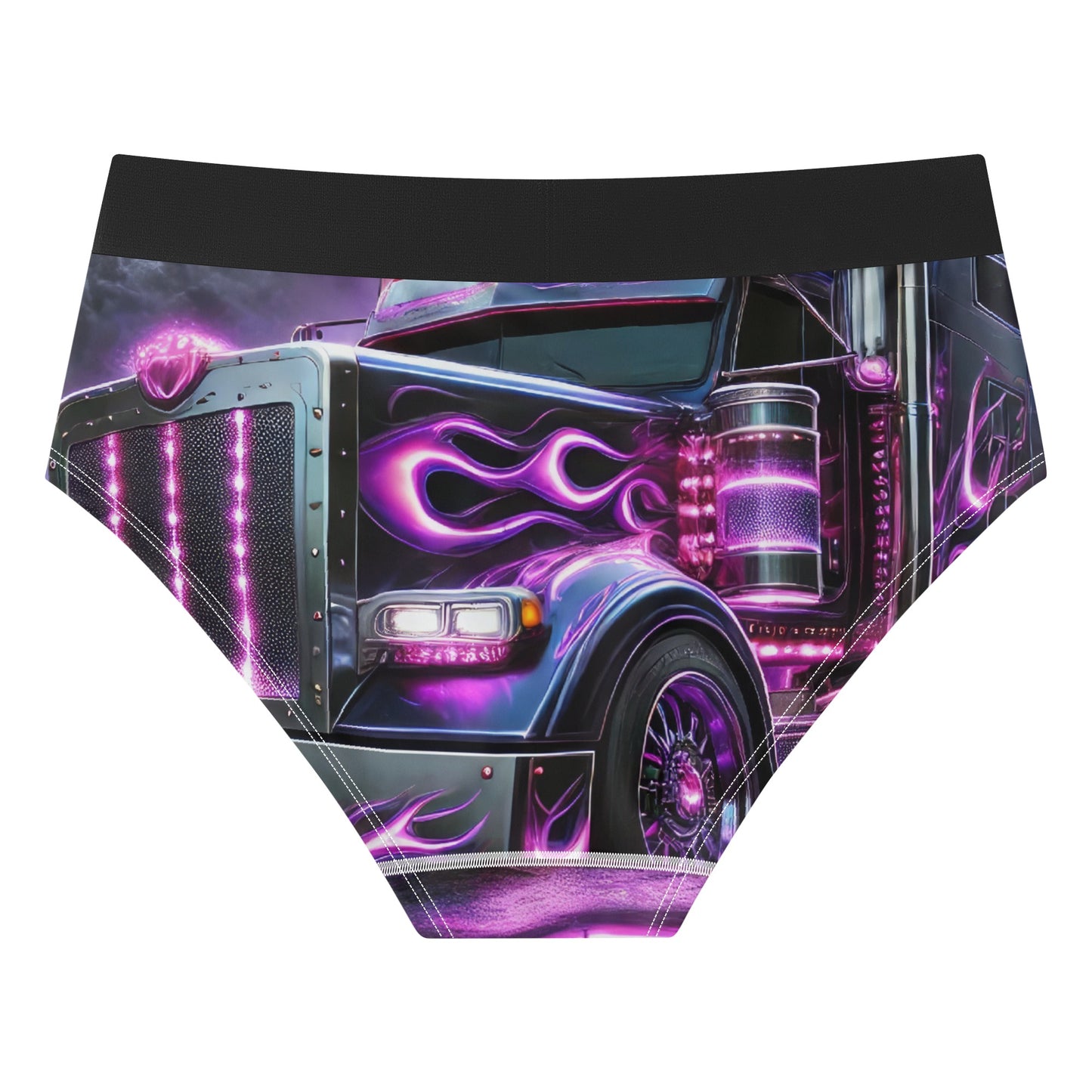 Purple Flames Semi Truck Womens Mid Waisted Briefs