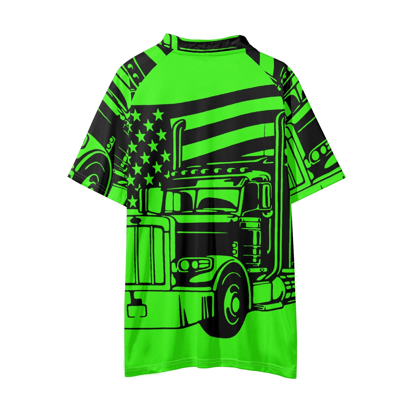 Florescent USA Semi Truck Mens Button Up Short Sleeve Golf Tennis T-Shirts Casual Business Polo Shirts