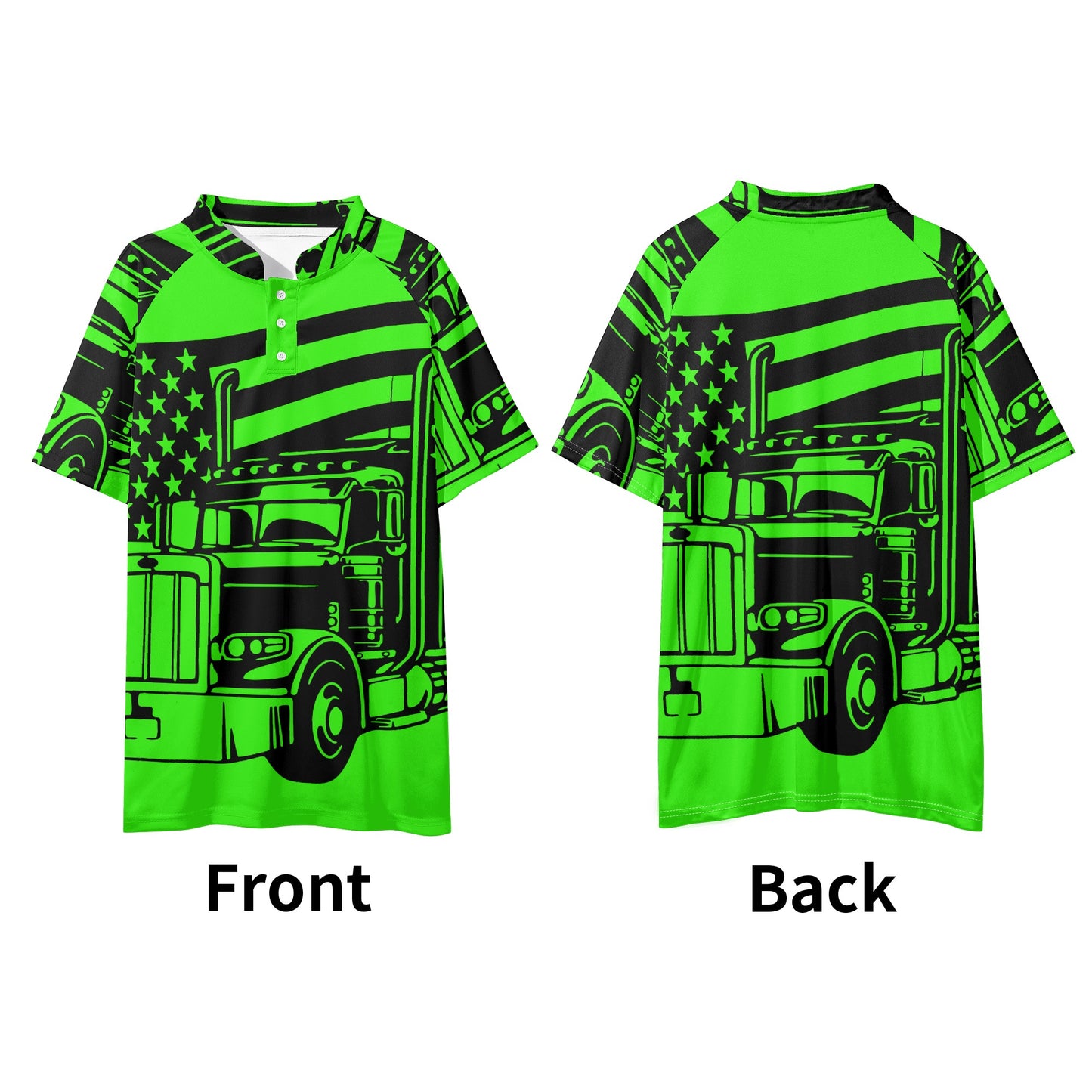 Florescent USA Semi Truck Mens Button Up Short Sleeve Golf Tennis T-Shirts Casual Business Polo Shirts