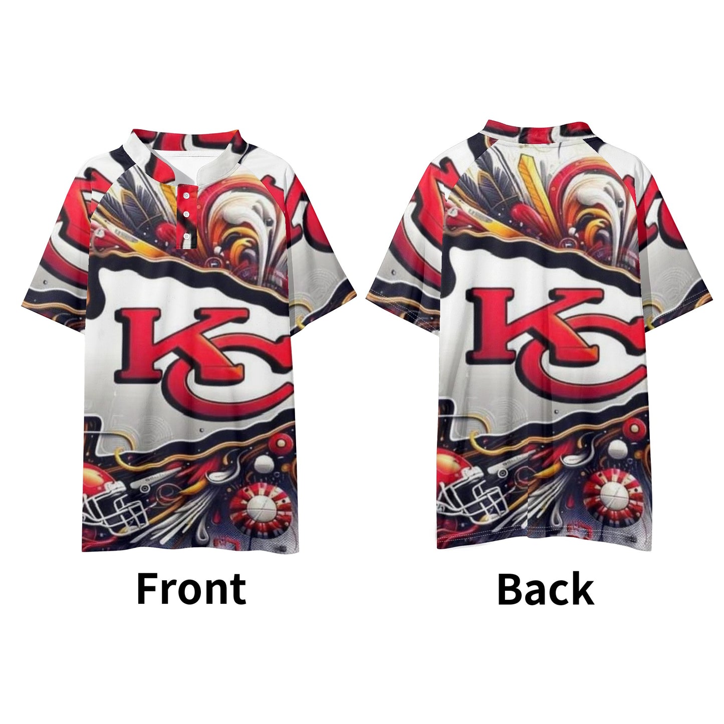 Exclusive Kansas City Chiefs Mens Button Up Short Sleeve Golf Tennis T-Shirts Casual Business Polo Shirts