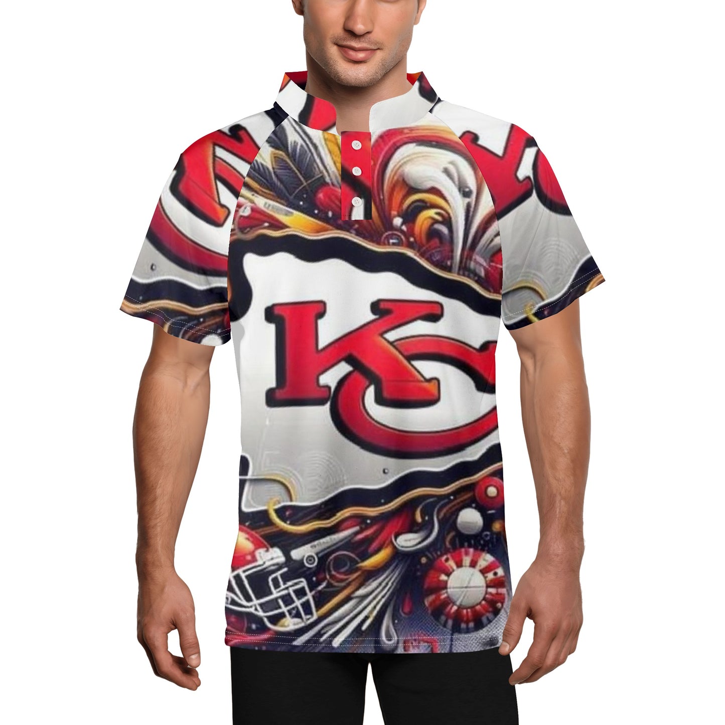 Exclusive Kansas City Chiefs Mens Button Up Short Sleeve Golf Tennis T-Shirts Casual Business Polo Shirts