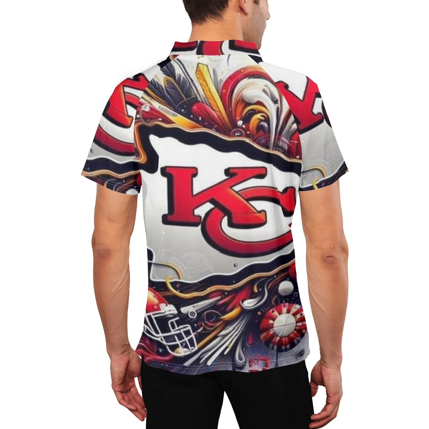 Exclusive Kansas City Chiefs Mens Button Up Short Sleeve Golf Tennis T-Shirts Casual Business Polo Shirts