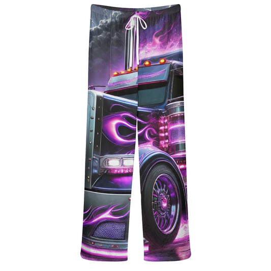 Purple Flames Semi Truck Womens See Through Cover up Straight Leg Pants Swimsuit Bikini Bottom