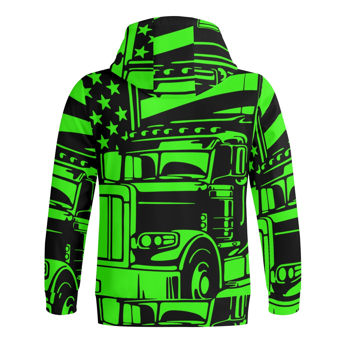 Florescent Green USA Semi Truck Adult Full Zip Turtleneck Hoodie Streetwear