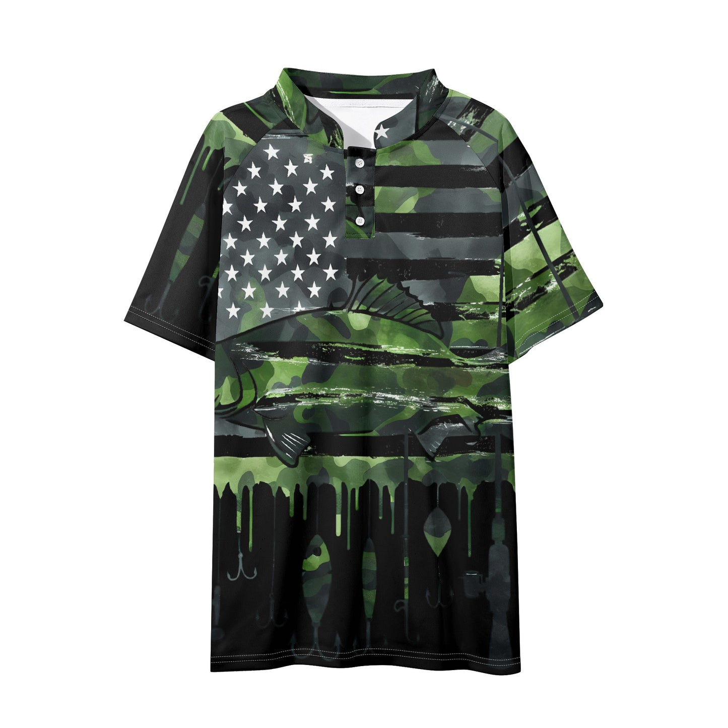 USA Camo Fishing Mens Button Up Short Sleeve Golf Tennis T-Shirts Casual Business Polo Shirts