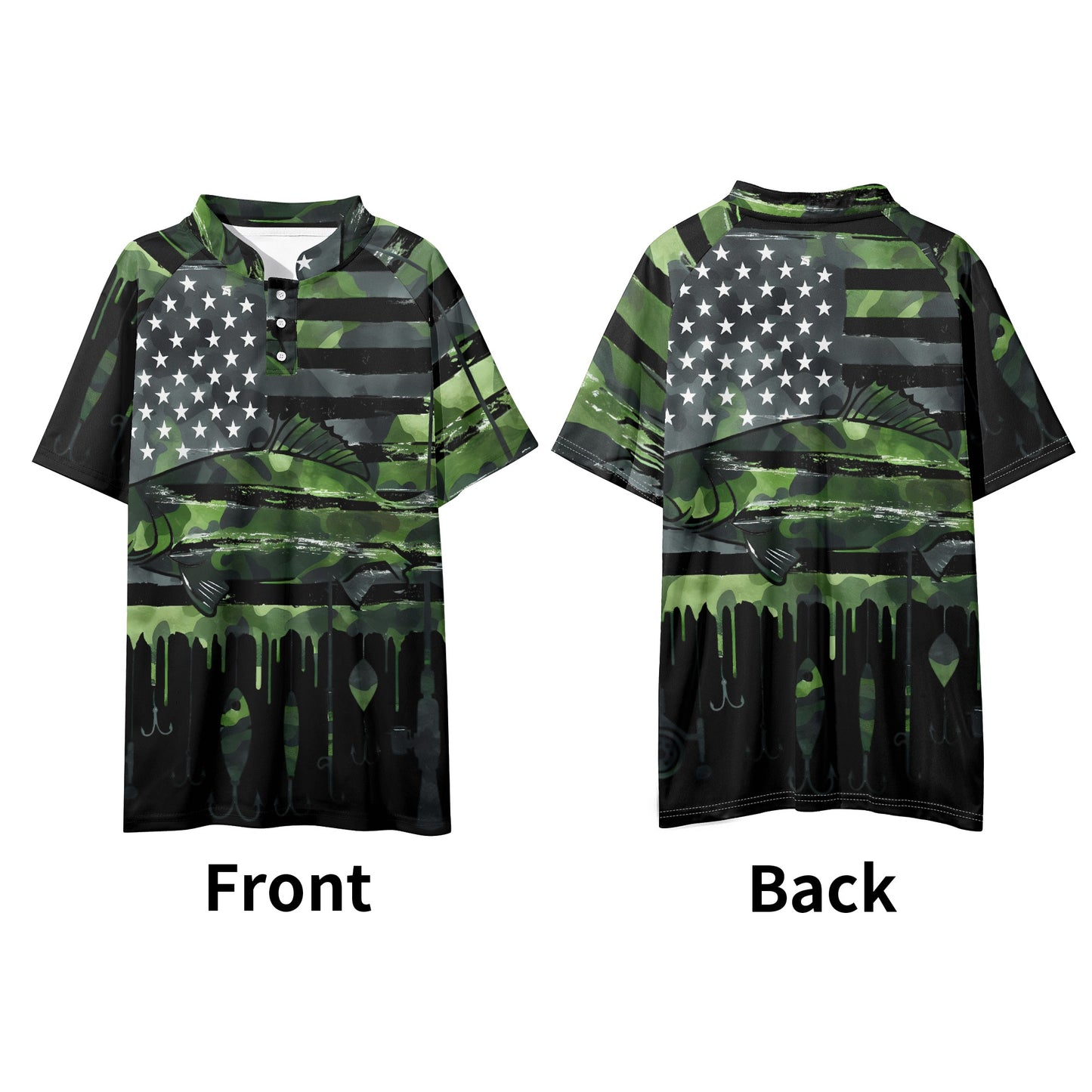 USA Camo Fishing Mens Button Up Short Sleeve Golf Tennis T-Shirts Casual Business Polo Shirts