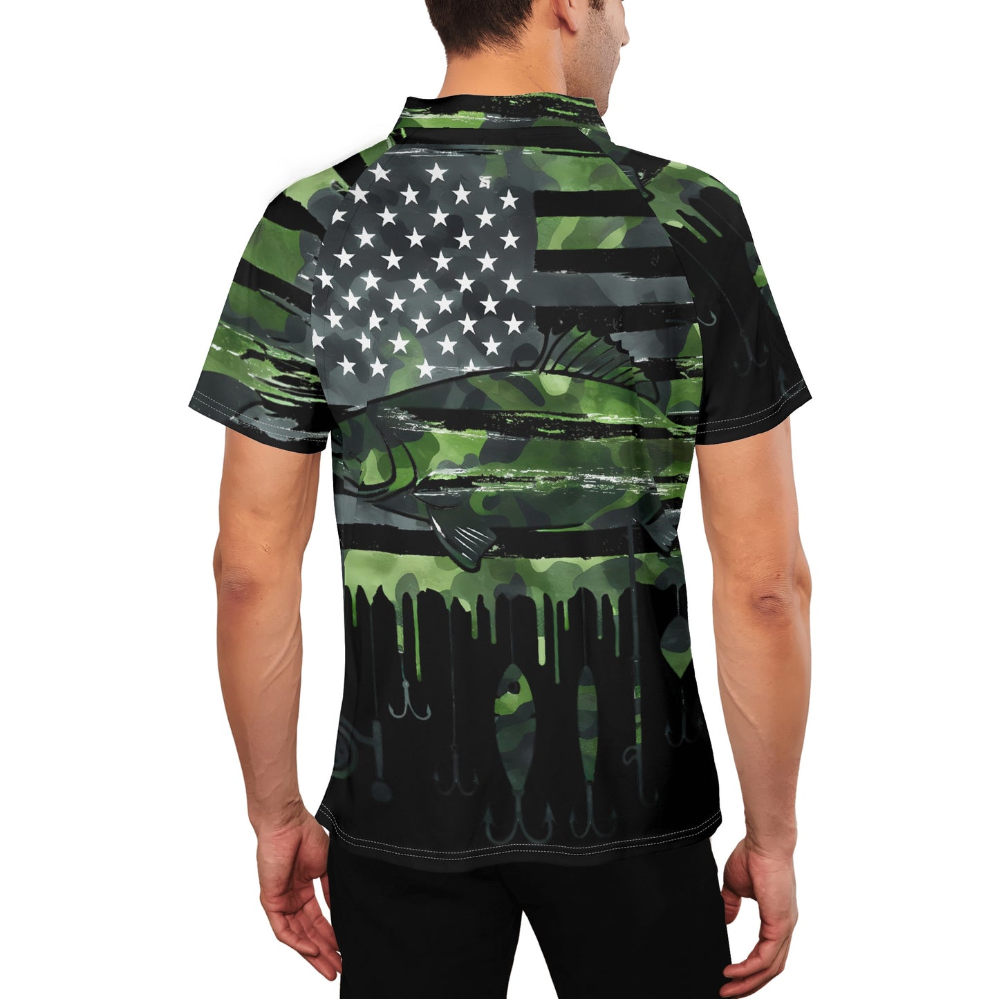 USA Camo Fishing Mens Button Up Short Sleeve Golf Tennis T-Shirts Casual Business Polo Shirts