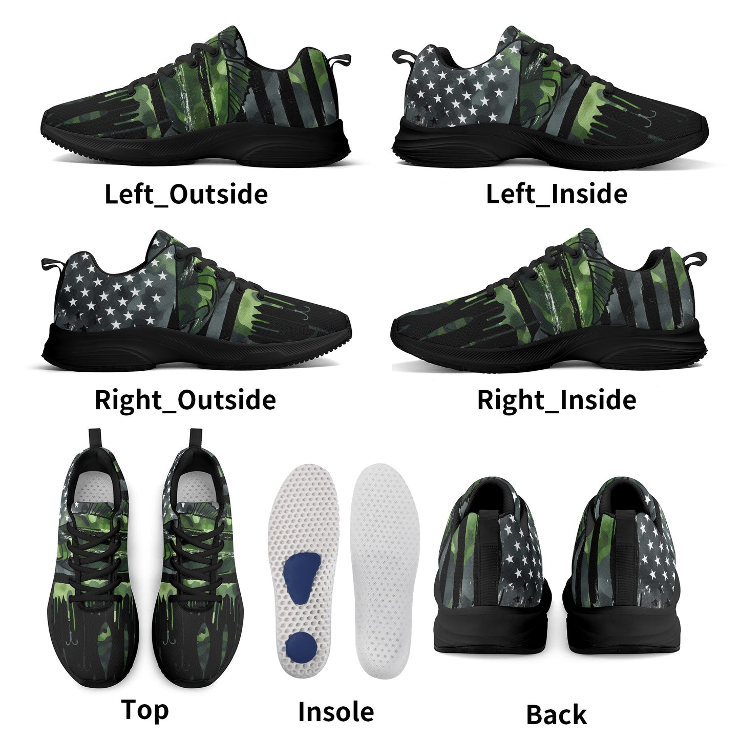 USA Camo Fishing Adult Lightweight Brand Walking Shoes Running Shoes With Personalized Logo /Name