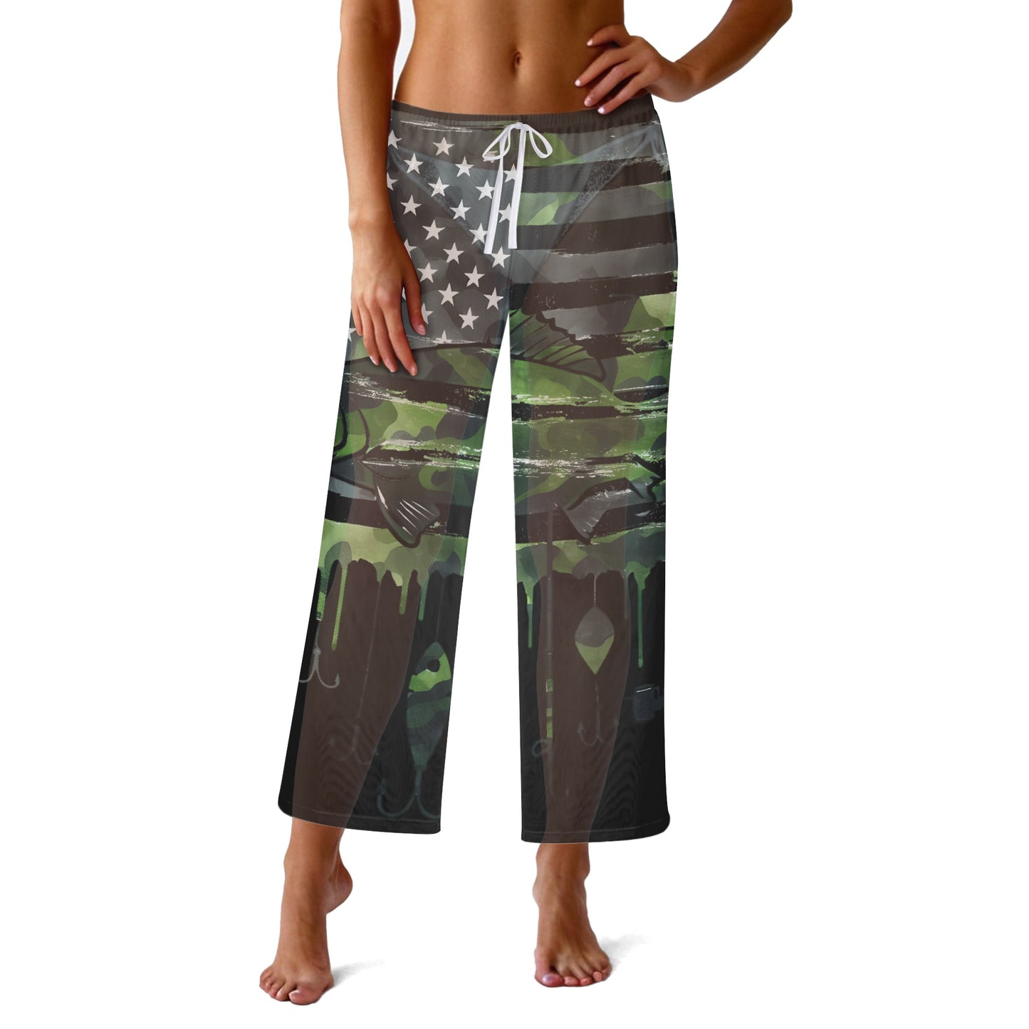 USA Camo Fishing Womens See Through Cover up Straight Leg Pants Swimsuit Bikini Bottom