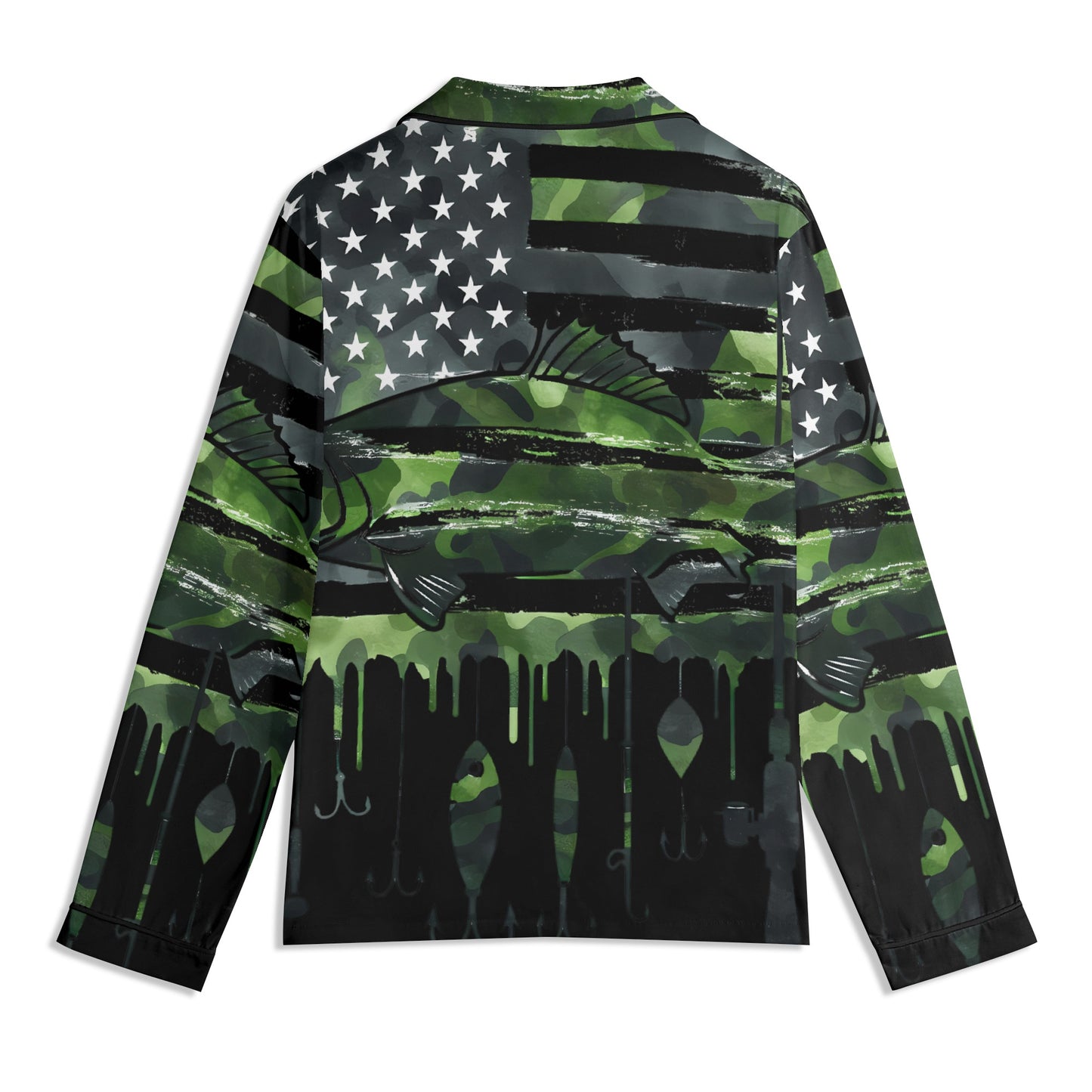 USA Camo Fishing Unisex Long Sleeve Adult Nightwear Pajama Set