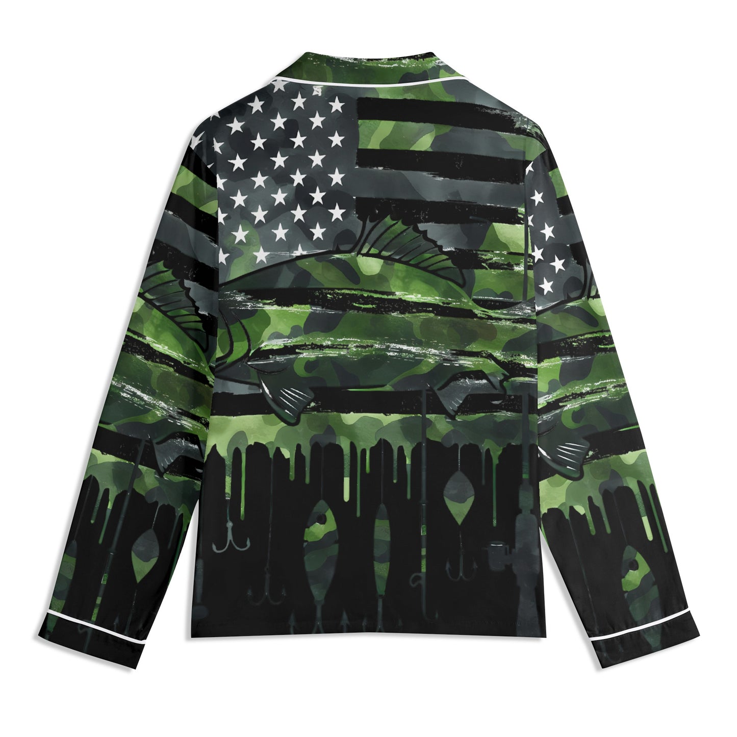 USA Camo Fishing Unisex Long Sleeve Adult Nightwear Pajama Set