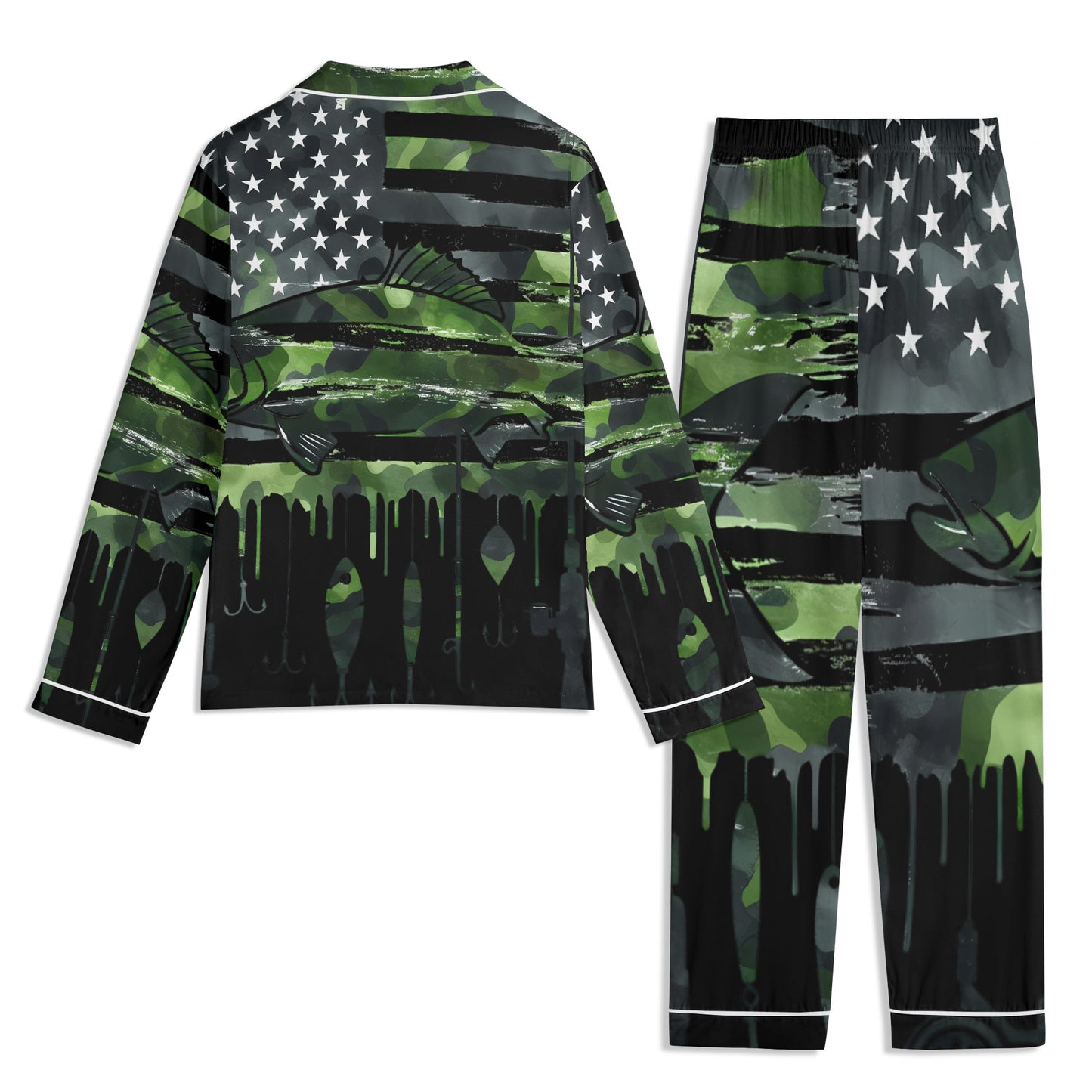 USA Camo Fishing Unisex Long Sleeve Adult Nightwear Pajama Set