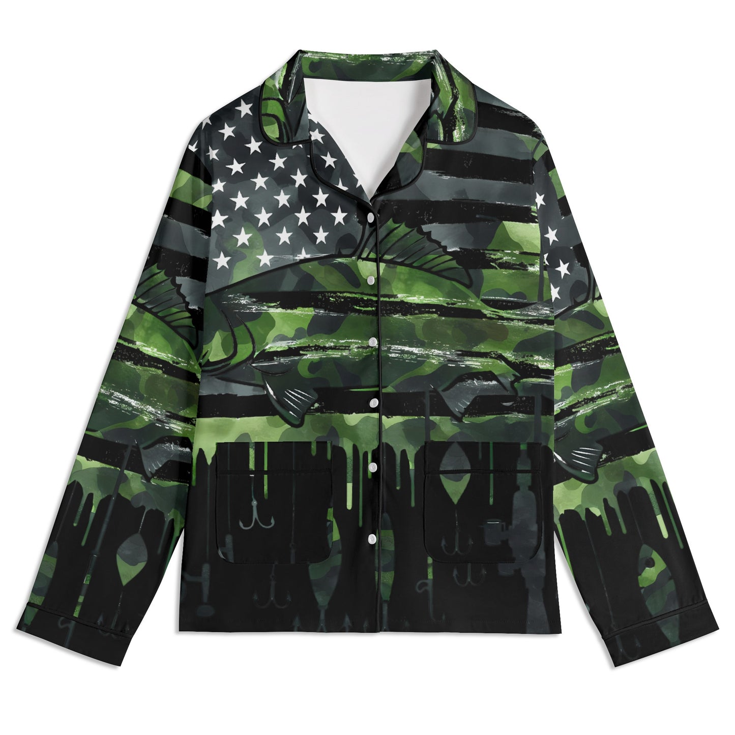 USA Camo Fishing Unisex Long Sleeve Adult Nightwear Pajama Set