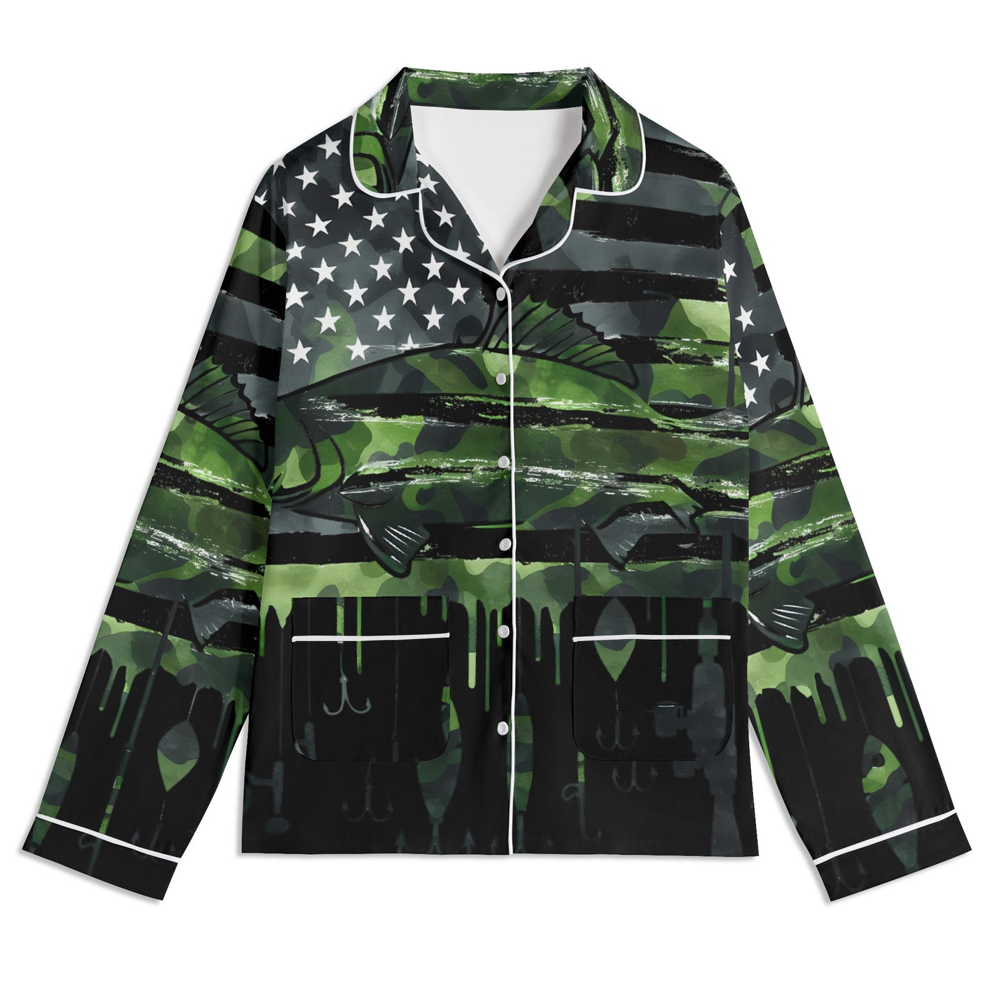 USA Camo Fishing Unisex Long Sleeve Adult Nightwear Pajama Set