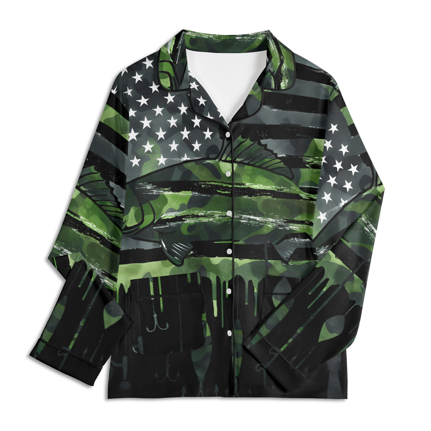 USA Camo Fishing Unisex Long Sleeve Adult Nightwear Pajama Set