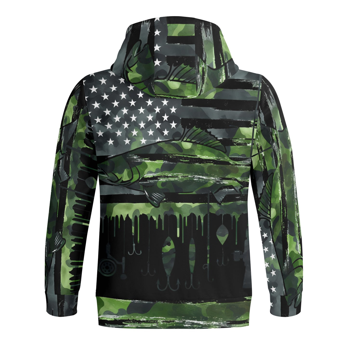 USA Camo Fishing Adult Full Zip Turtleneck Hoodie Streetwear