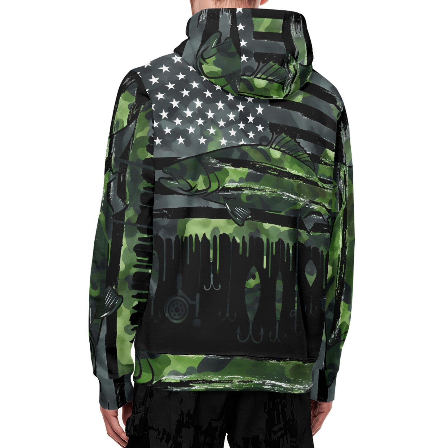 USA Camo Fishing Adult Full Zip Turtleneck Hoodie Streetwear