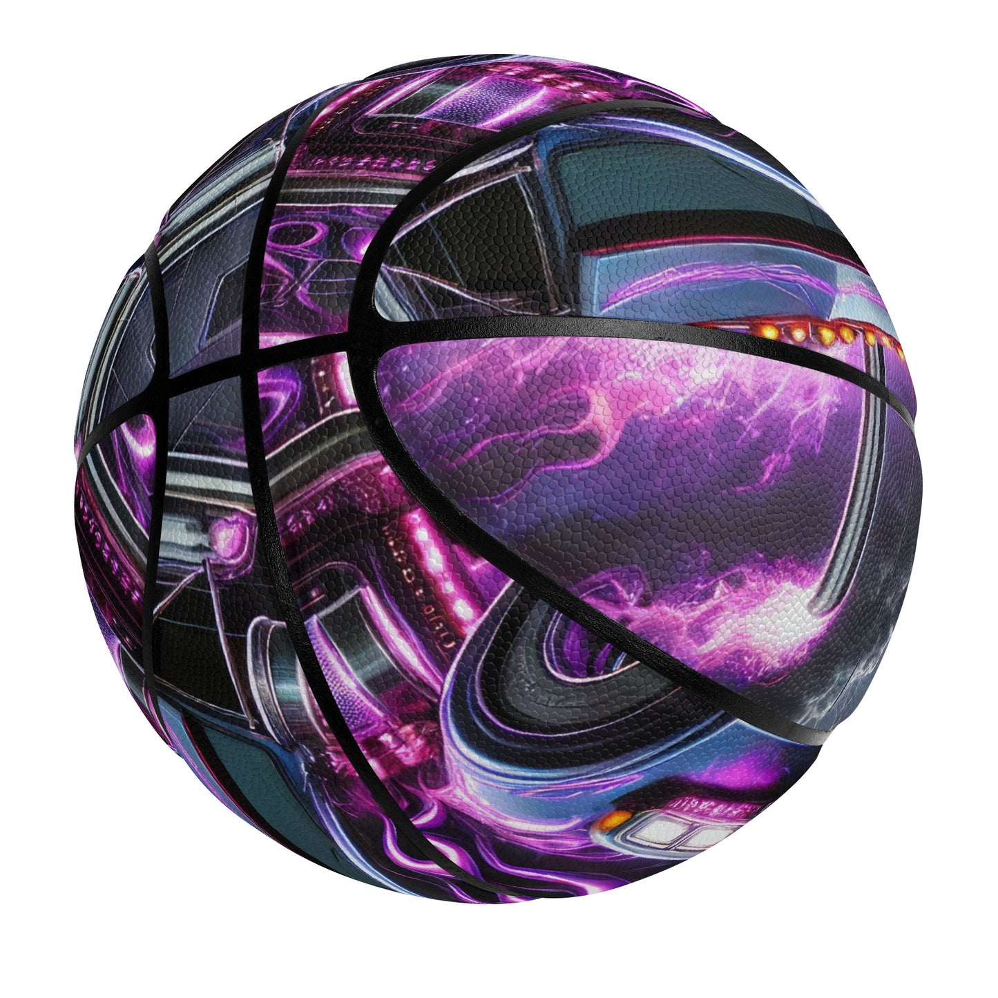 Purple Flame Semi Truck Premium Leather Basketball