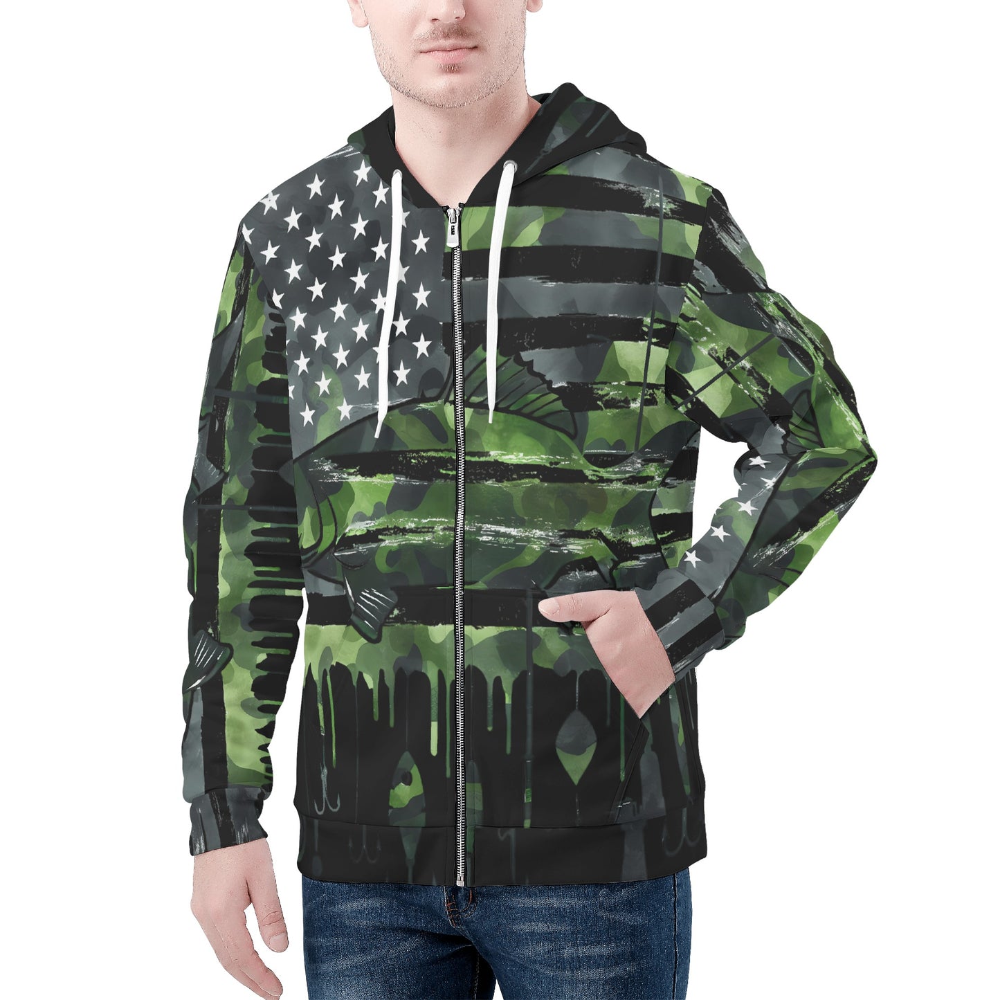 USA Camo Fishing Classic Zip Up Hoodie Warm Jacket