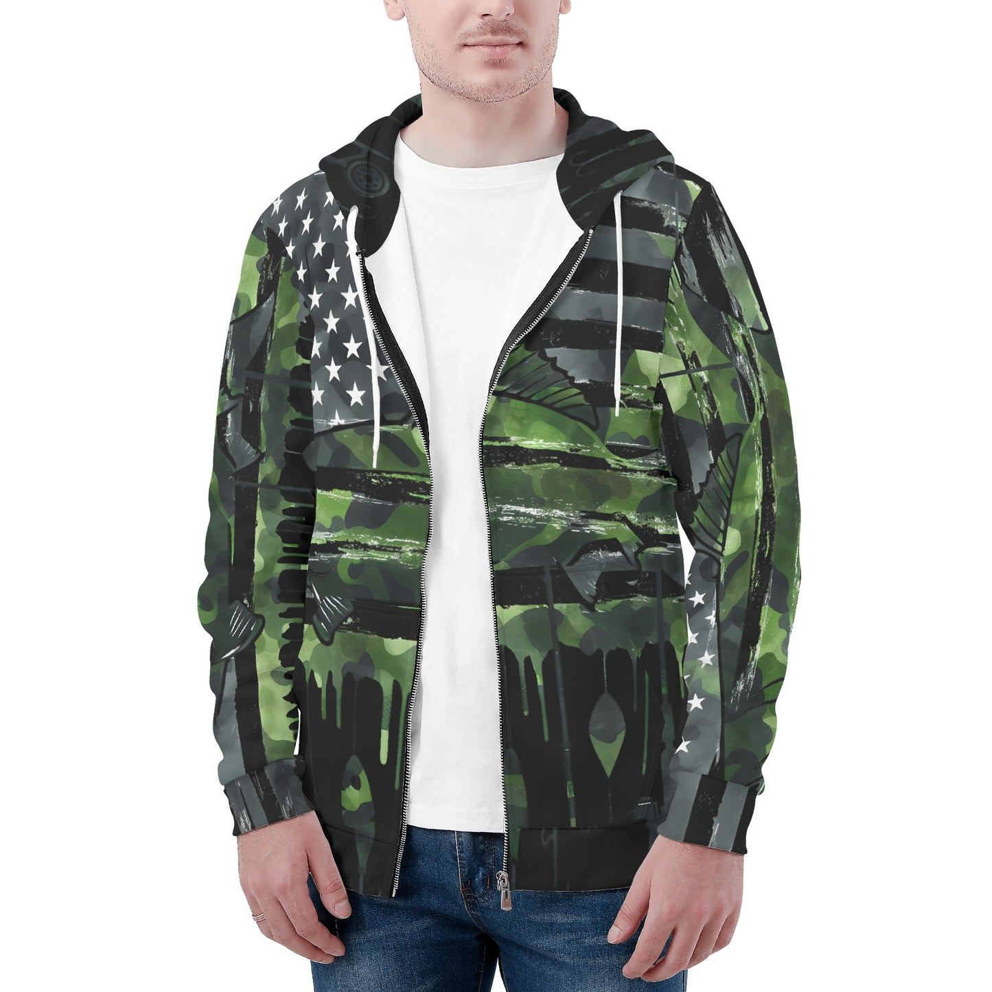 USA Camo Fishing Classic Zip Up Hoodie Warm Jacket