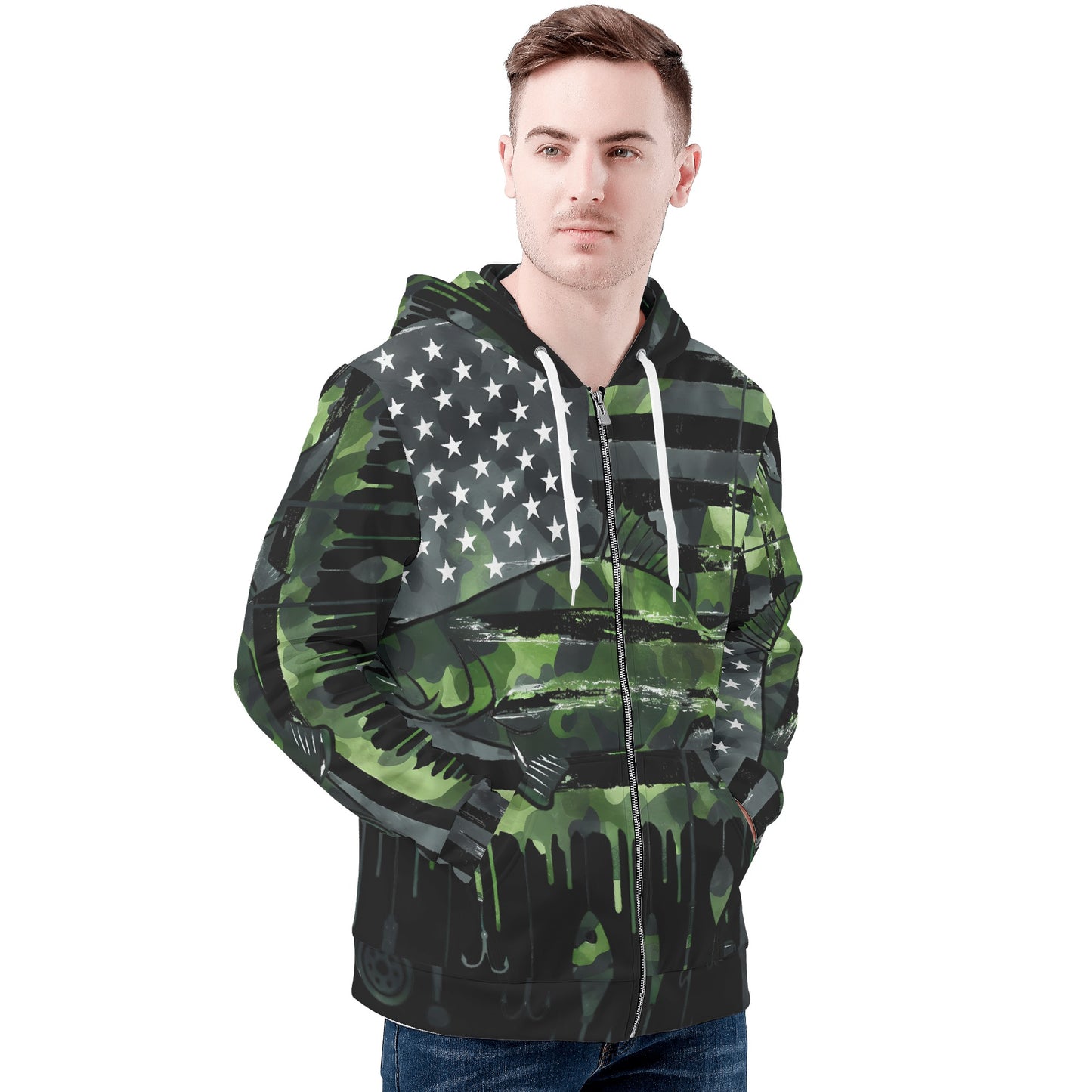 USA Camo Fishing Classic Zip Up Hoodie Warm Jacket