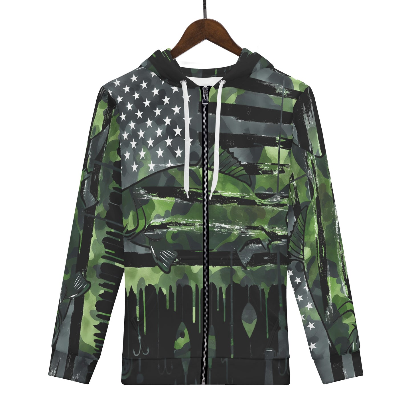 USA Camo Fishing Classic Zip Up Hoodie Warm Jacket