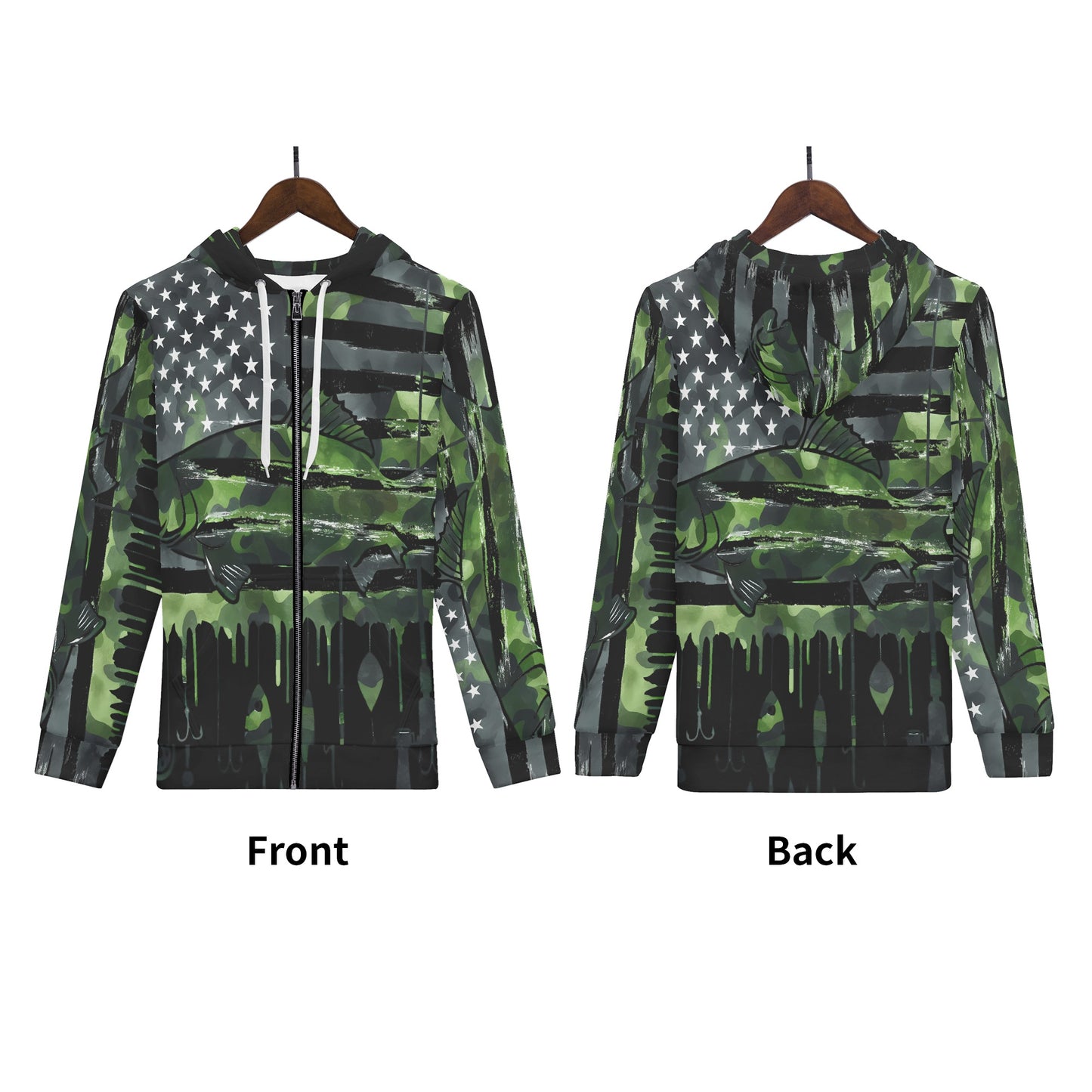 USA Camo Fishing Classic Zip Up Hoodie Warm Jacket