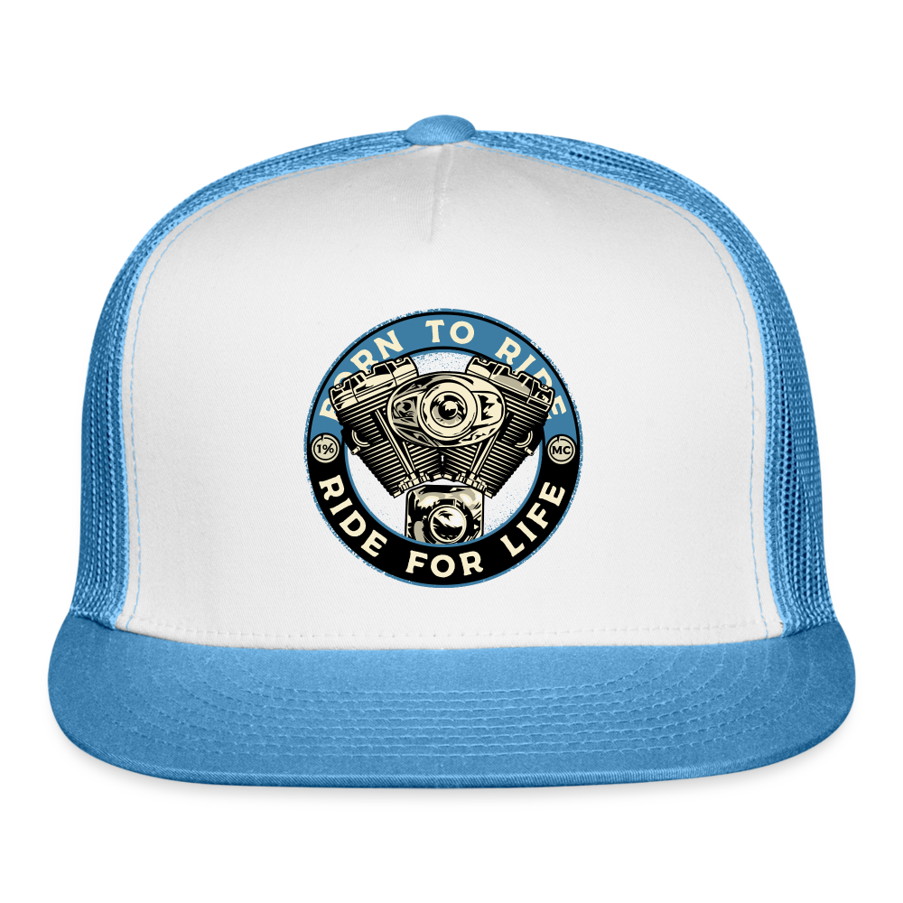 MotorcycleTrucker Hat #3 - white/blue