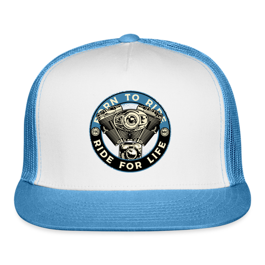 MotorcycleTrucker Hat #3 - white/blue