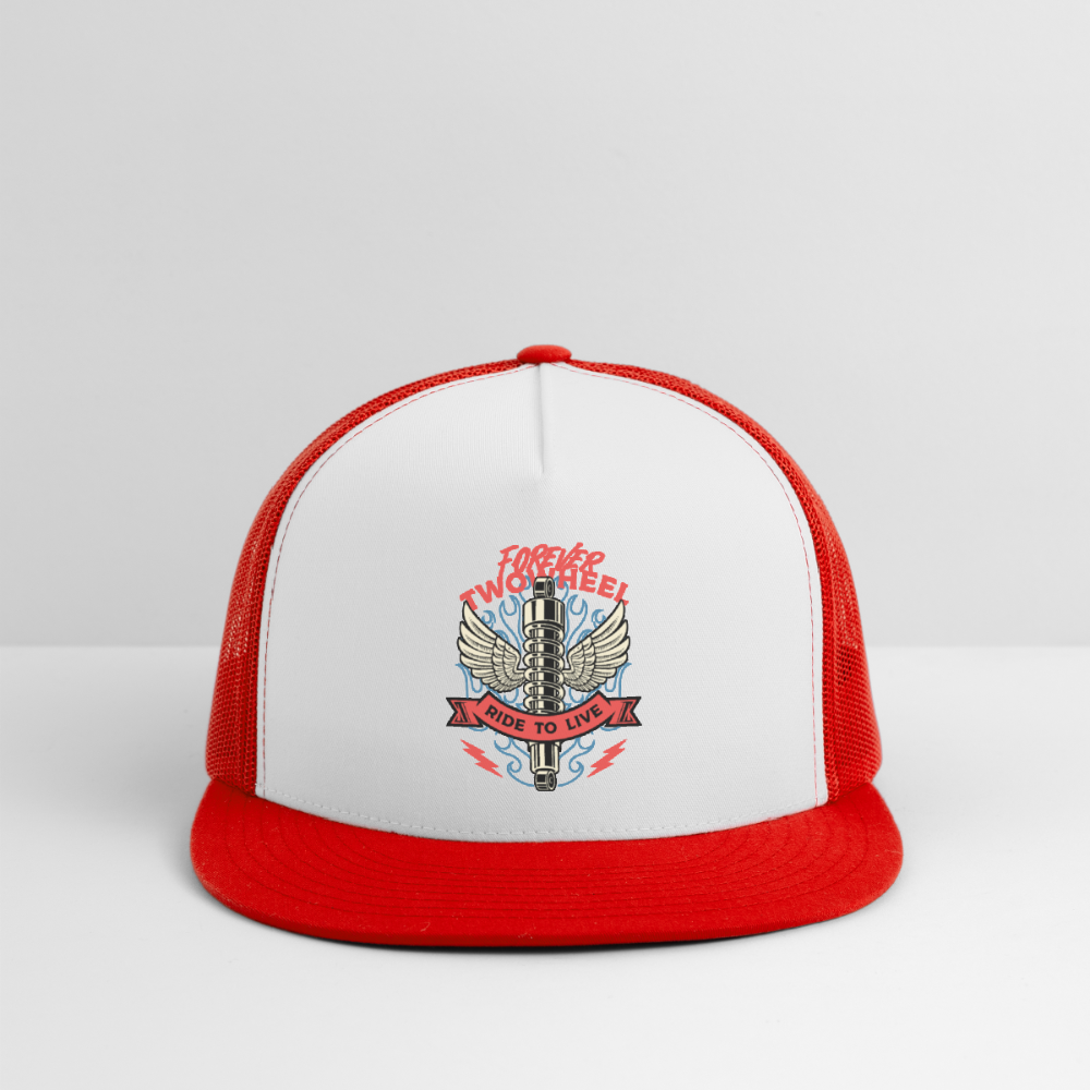 Motorcycle Trucker Hat #8 - white/red