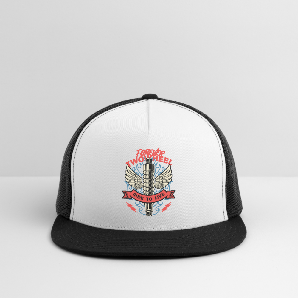 Motorcycle Trucker Hat #8 - white/black