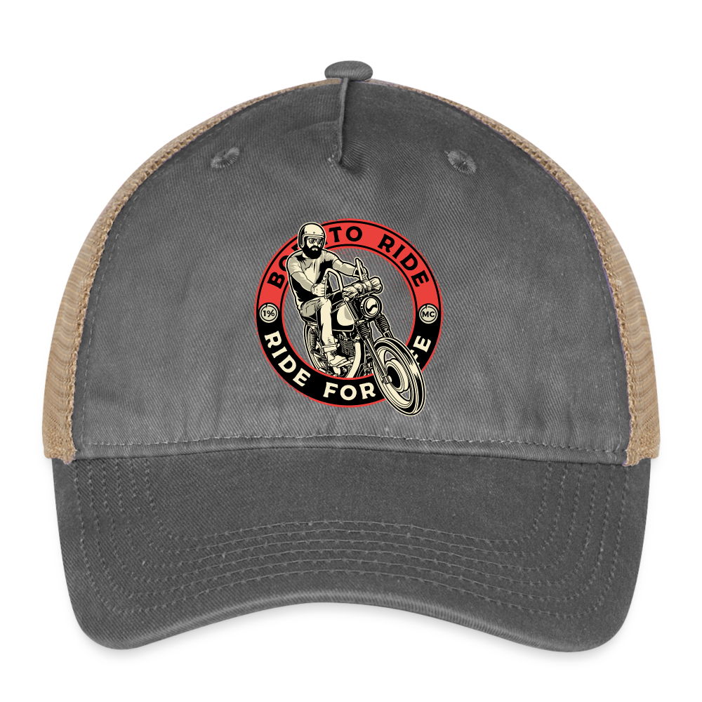 Motorcycle Trucker Hats #5 Pigment Dyed Trucker Hat - washed black/beige