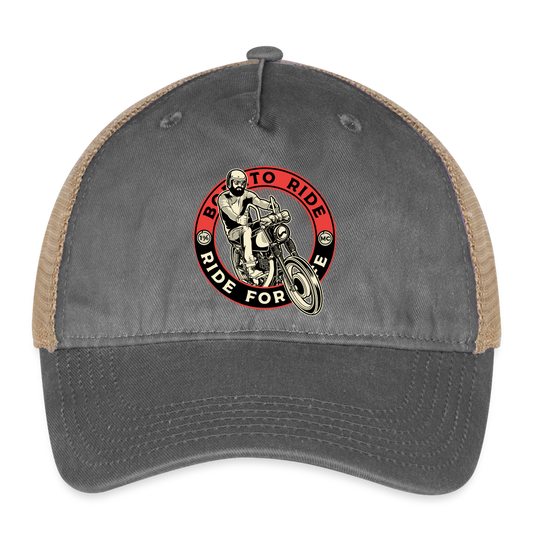 Motorcycle Trucker Hats #5 Pigment Dyed Trucker Hat - washed black/beige