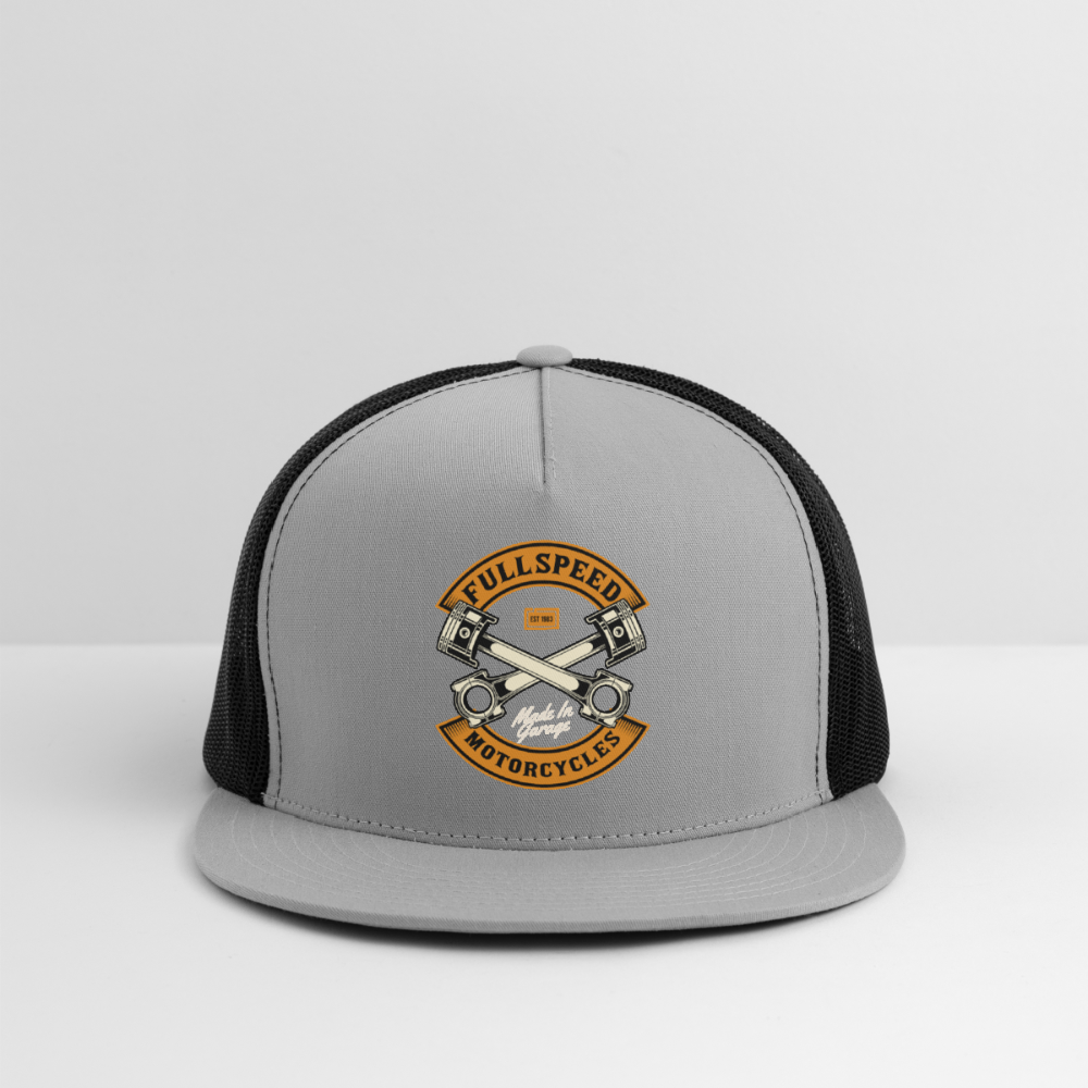 Motorcycle Trucker Hat #7 - gray/black