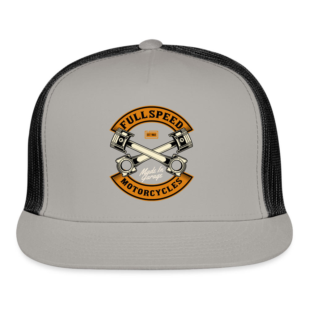 Motorcycle Trucker Hat #7 - gray/black