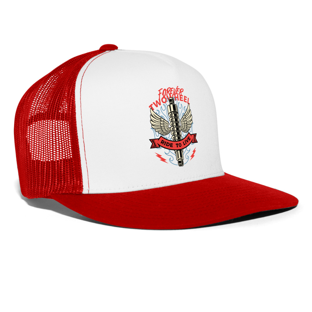 Motorcycle Trucker Hat #8 - white/red