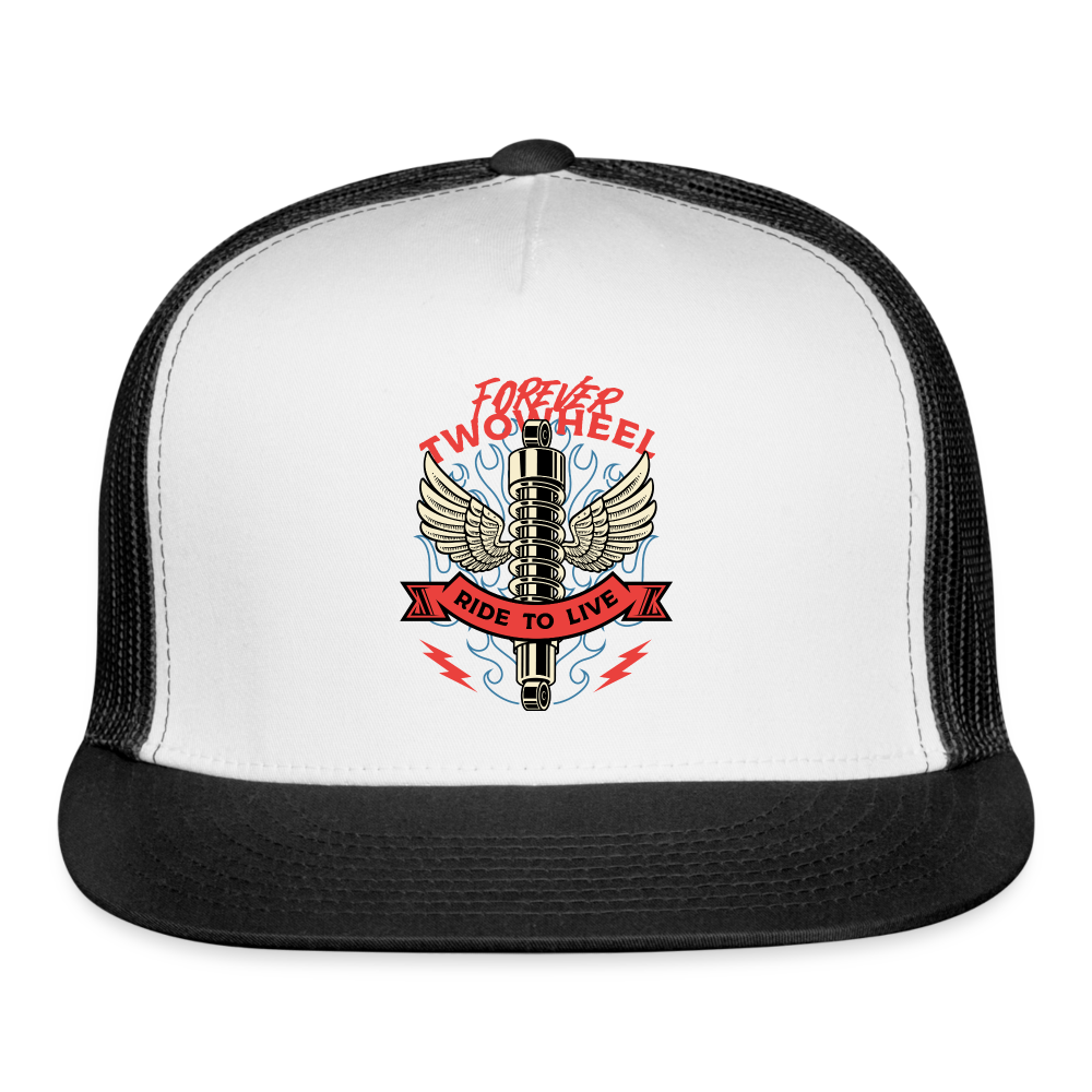 Motorcycle Trucker Hat #8 - white/black