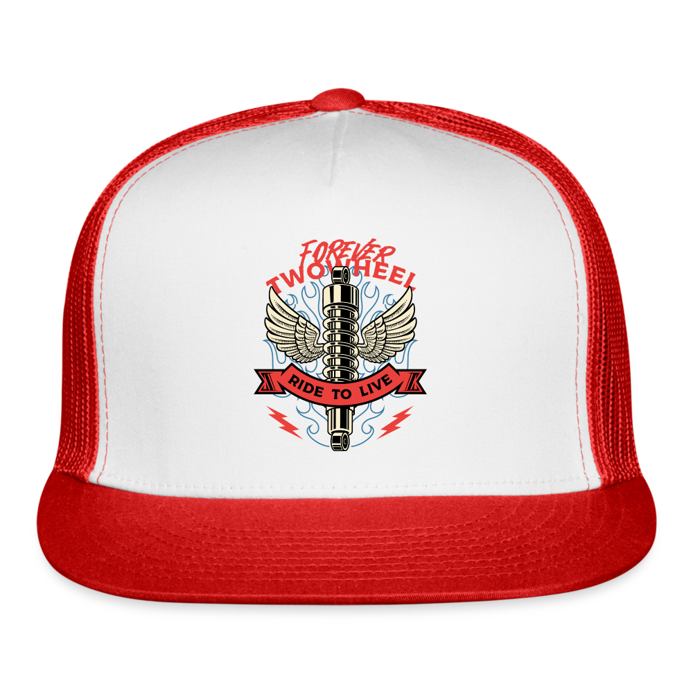 Motorcycle Trucker Hat #8 - white/red