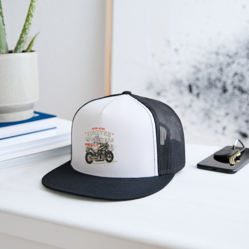 Motorcycle Trucker Hat #13 - white/black