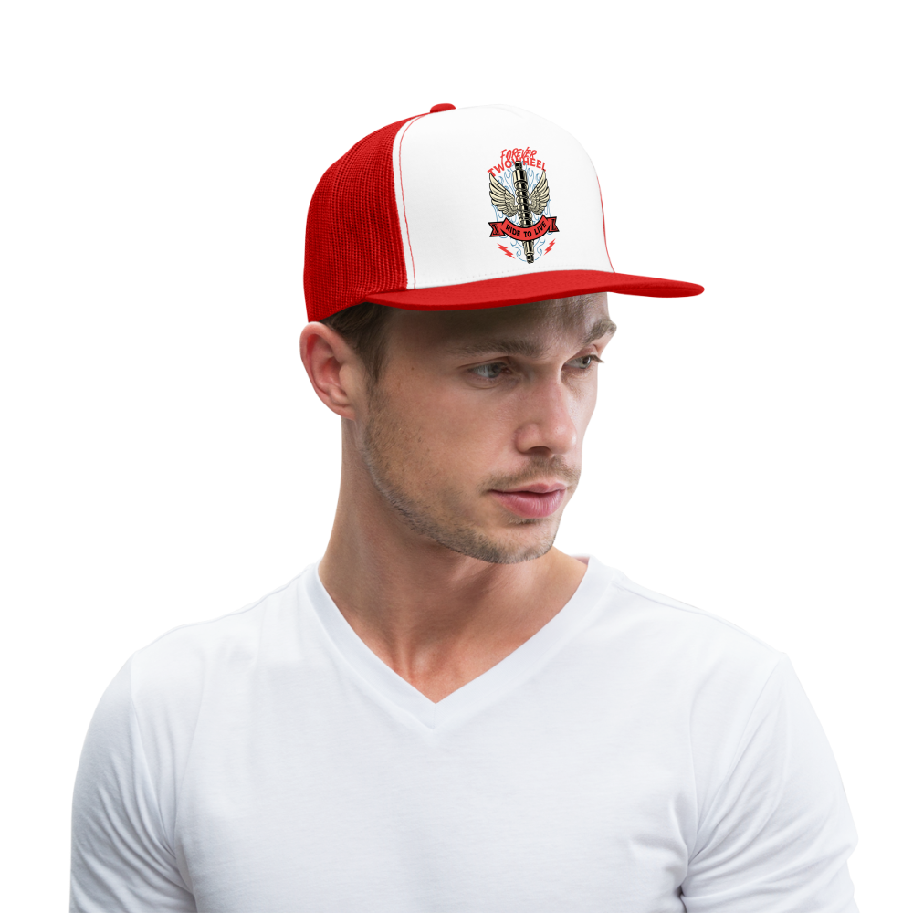 Motorcycle Trucker Hat #8 - white/red