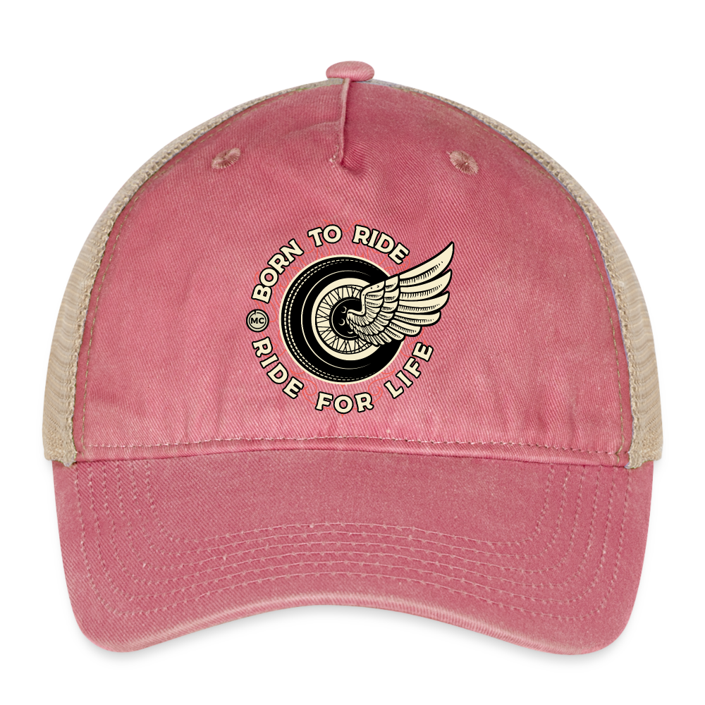 Motorcycle Trucker Hat #4 Pigment Dyed Trucker Hat - washed red/beige