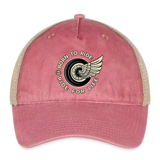 Motorcycle Trucker Hat #4 Pigment Dyed Trucker Hat - washed red/beige